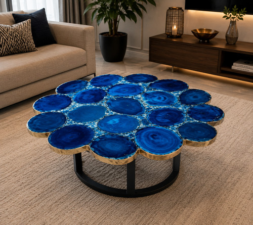 Blue agate round stone coffee - blue,